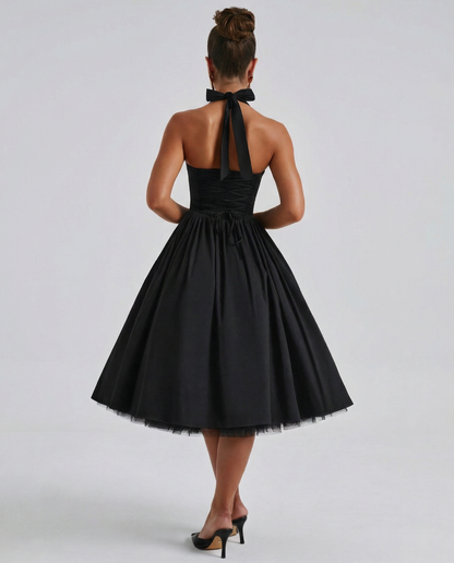 Women's Halter Neck Lace-Up Back Midi Dress