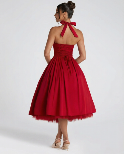 Women's Halter Neck Lace-Up Back Midi Dress