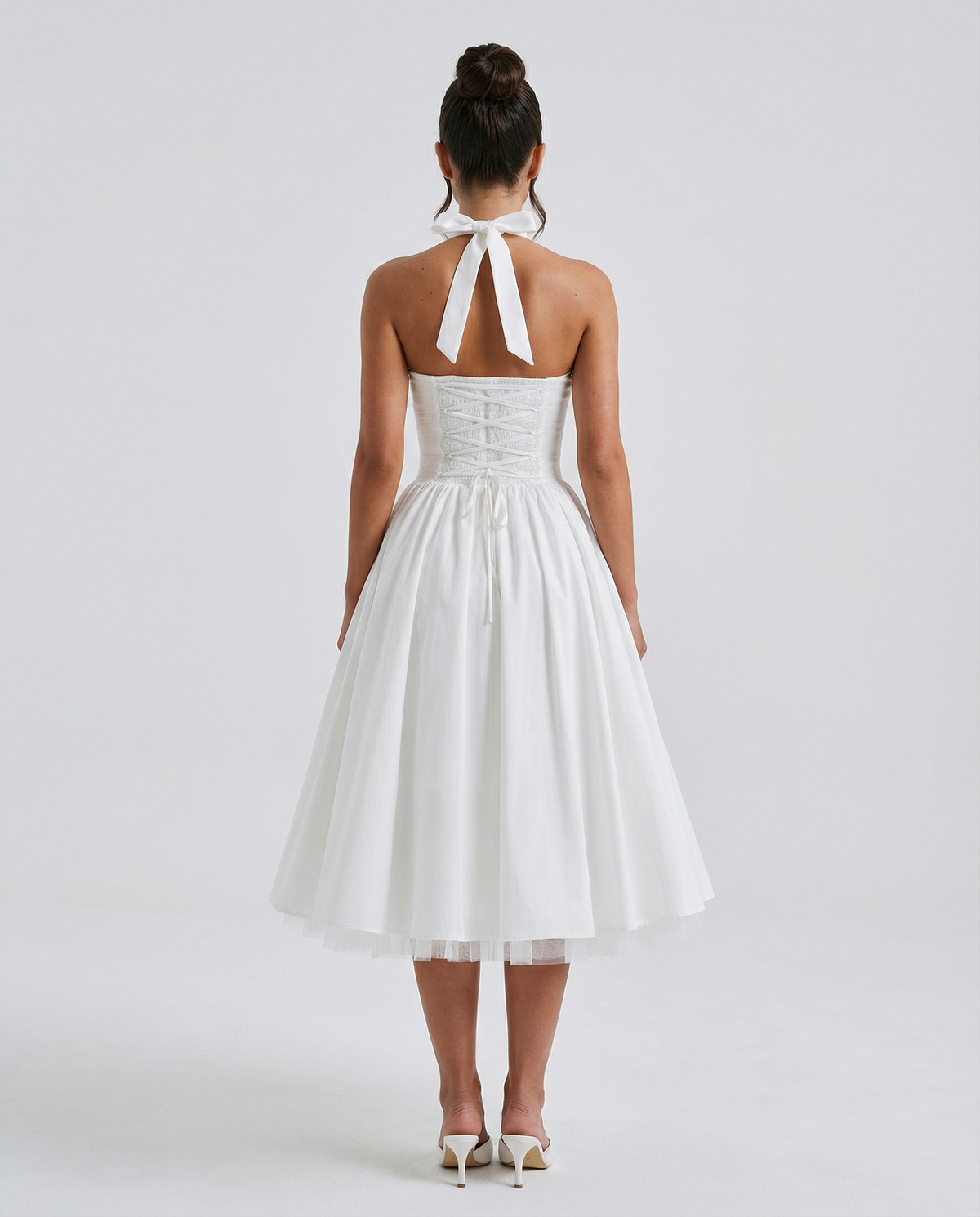 Women's Halter Neck Lace-Up Back Midi Dress