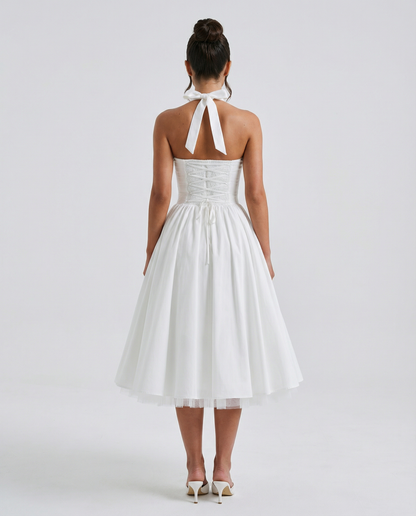 Women's Halter Neck Lace-Up Back Midi Dress
