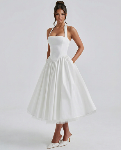 Women's Halter Neck Lace-Up Back Midi Dress