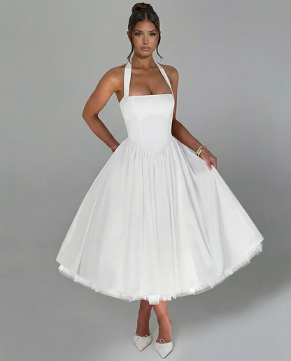 Women's Halter Neck Lace-Up Back Midi Dress