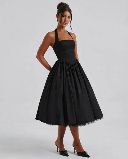 Women's Halter Neck Lace-Up Back Midi Dress
