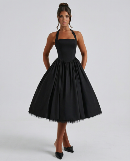 Women's Halter Neck Lace-Up Back Midi Dress