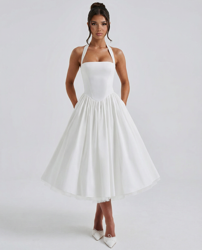 Women's Halter Neck Lace-Up Back Midi Dress