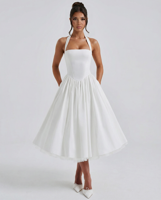 Women's Halter Neck Lace-Up Back Midi Dress