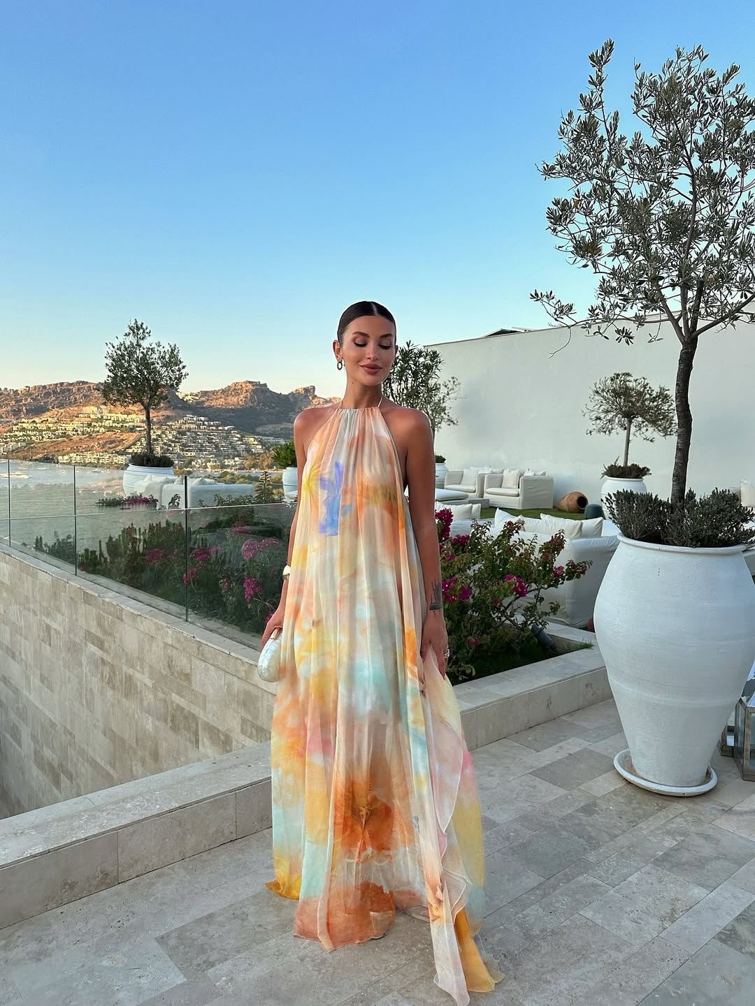 Women's Halter Open Back Watercolour Maxi Dress