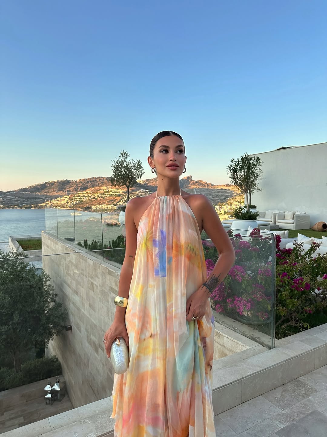 Women's Halter Open Back Watercolour Maxi Dress