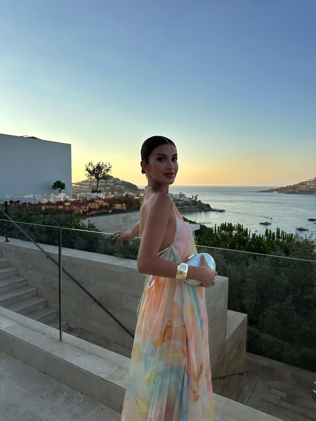 Women's Halter Open Back Watercolour Maxi Dress