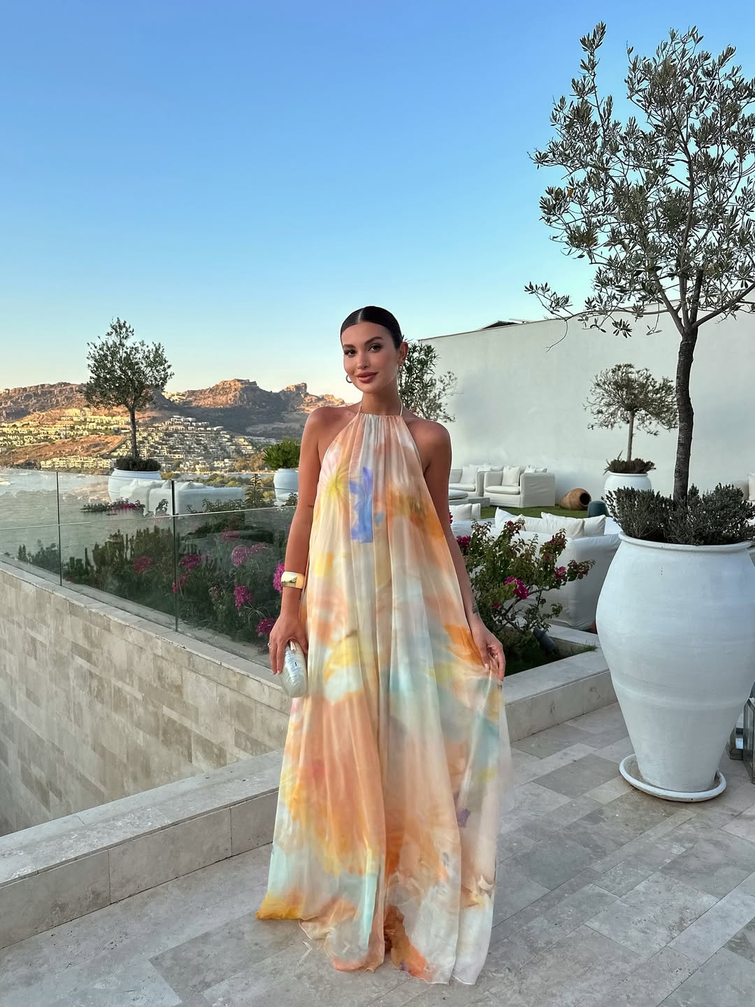Women's Halter Open Back Watercolour Maxi Dress