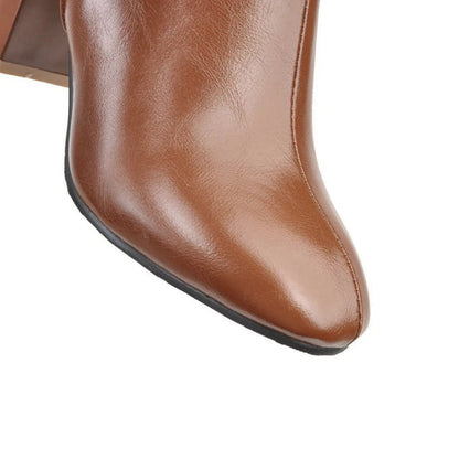 Women's Heeled Knee High Leather Boots with Side Zip
