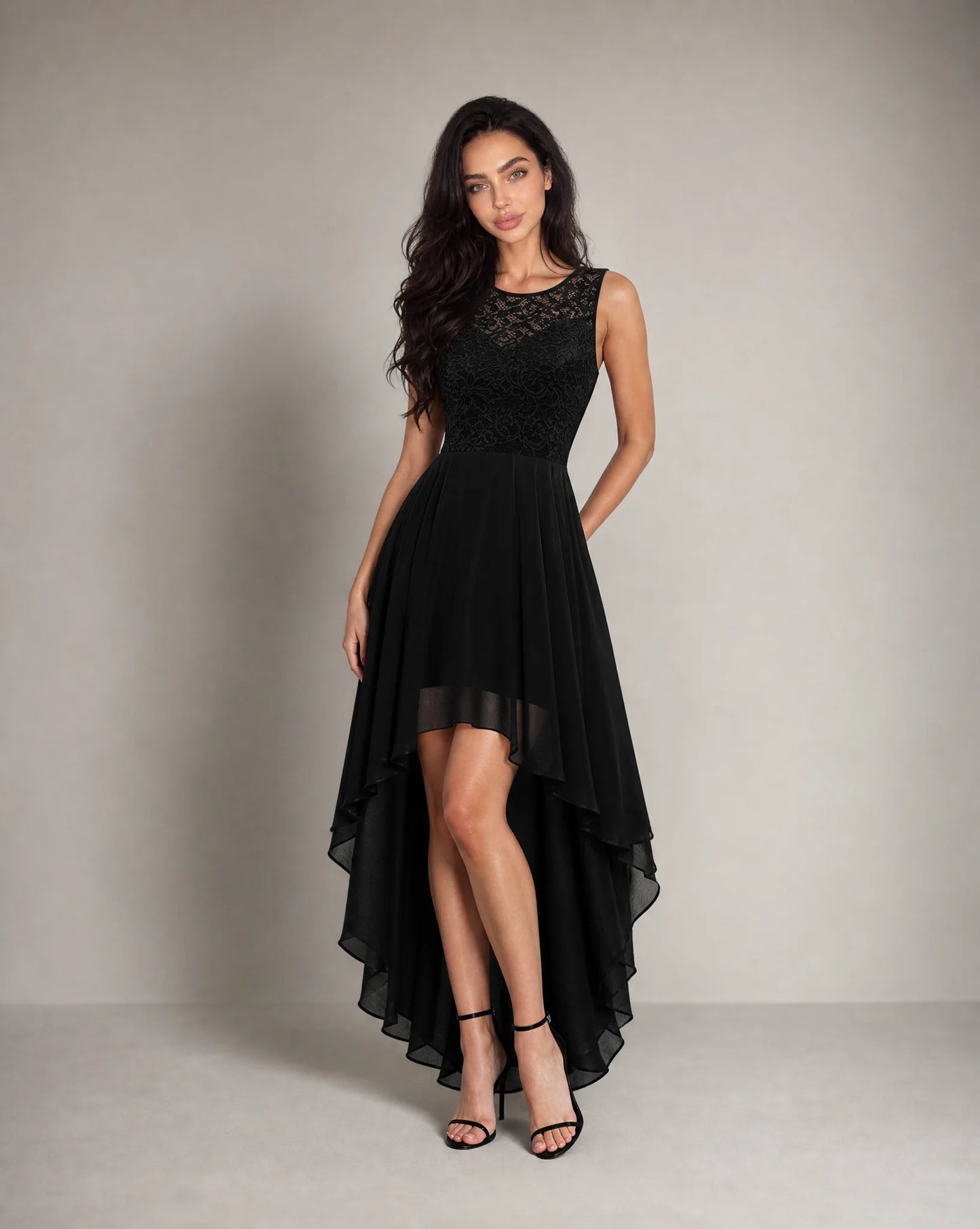 Women's black high low evening dress by ILYNORA