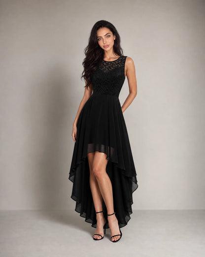 Women's black high low evening dress by ILYNORA