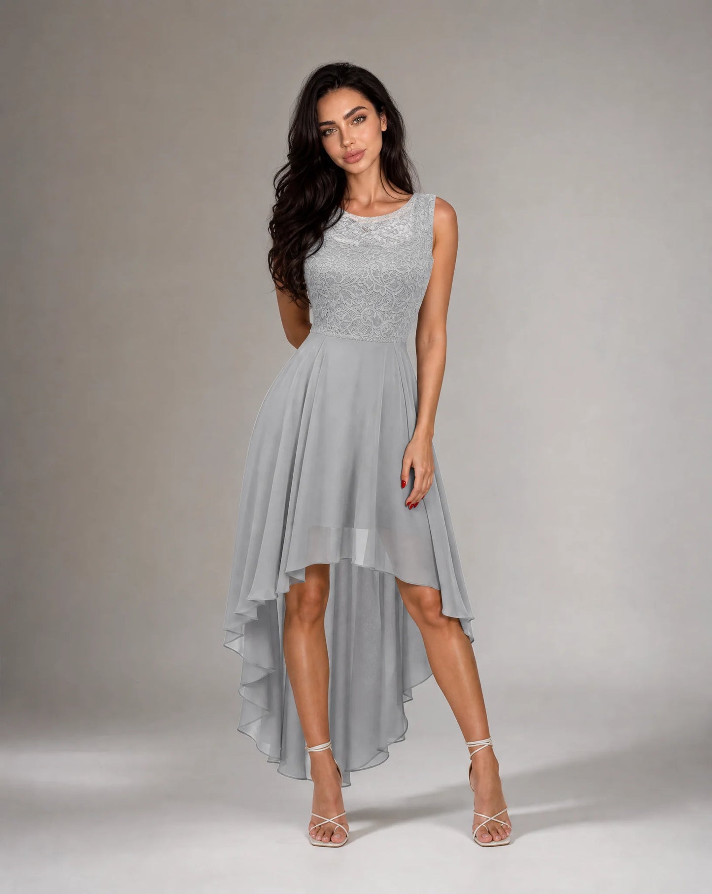 Women's grey high low evening dress by ILYNORA