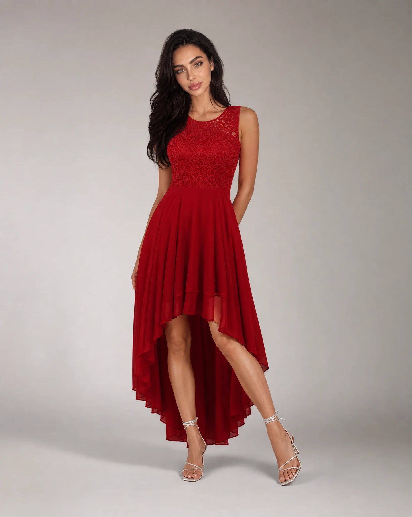 Women's red high low evening dress by ILYNORA