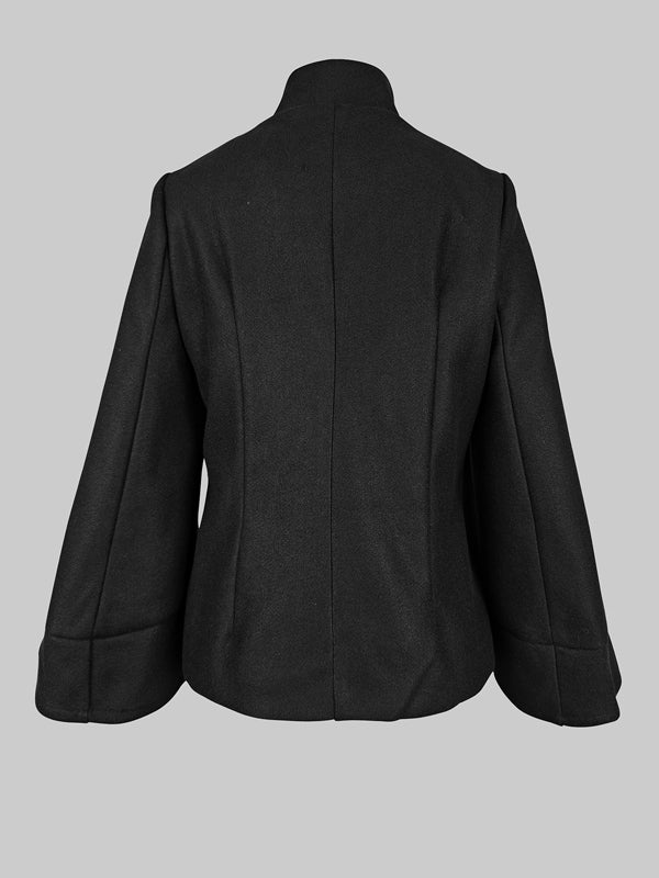 Women's High Neck Cape Coat in Black with Flared Sleeves