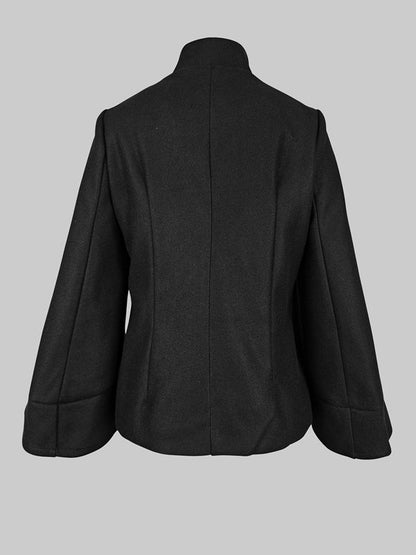 Women's High Neck Cape Coat in Black with Flared Sleeves
