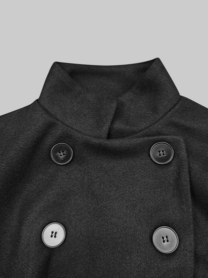 Women's High Neck Cape Coat in Black with Flared Sleeves
