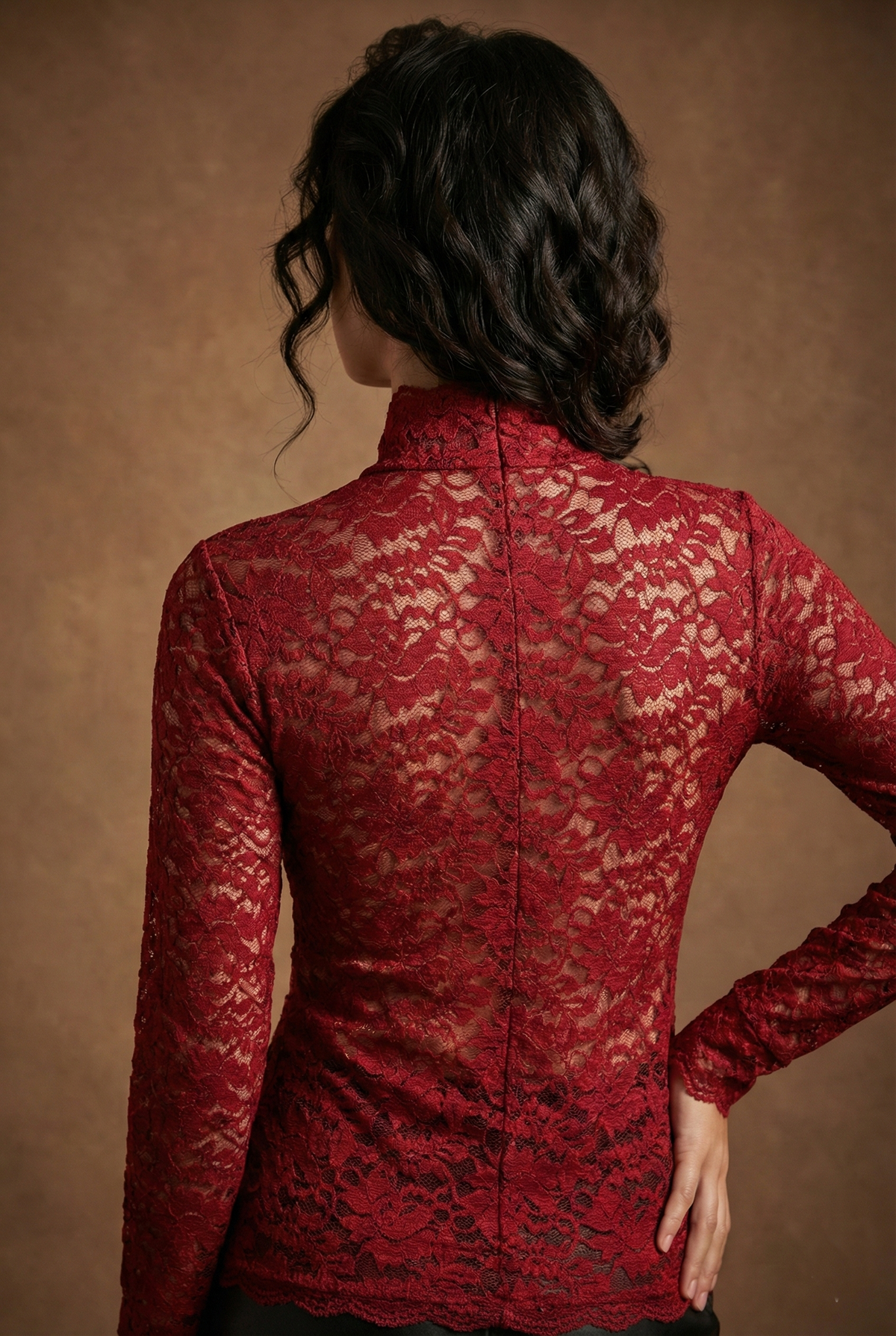 Women's High Neck Floral Lace Blouse