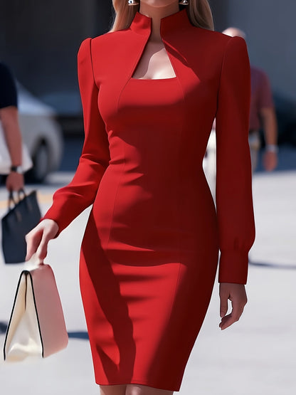 Women's High Neck Long Sleeve Bodycon Mini Dress
