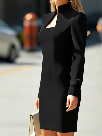Women's High Neck Long Sleeve Bodycon Mini Dress