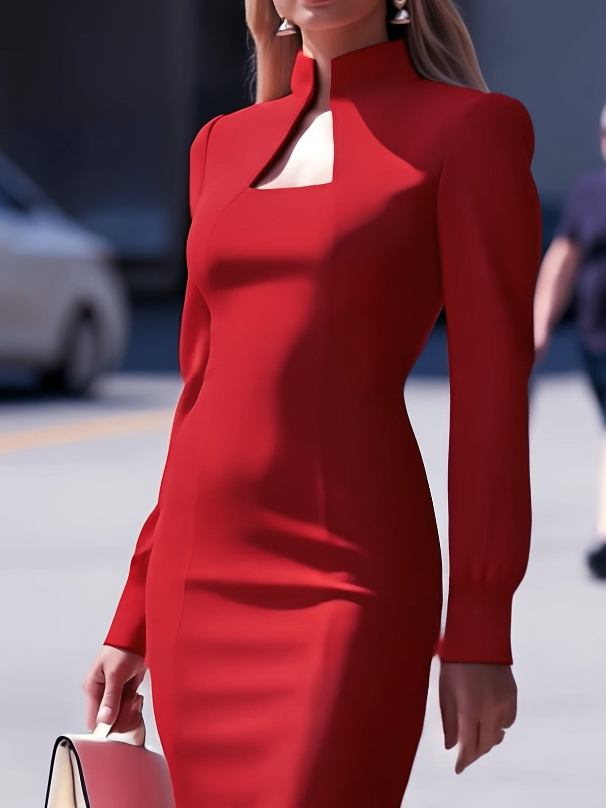 Women's High Neck Long Sleeve Bodycon Mini Dress