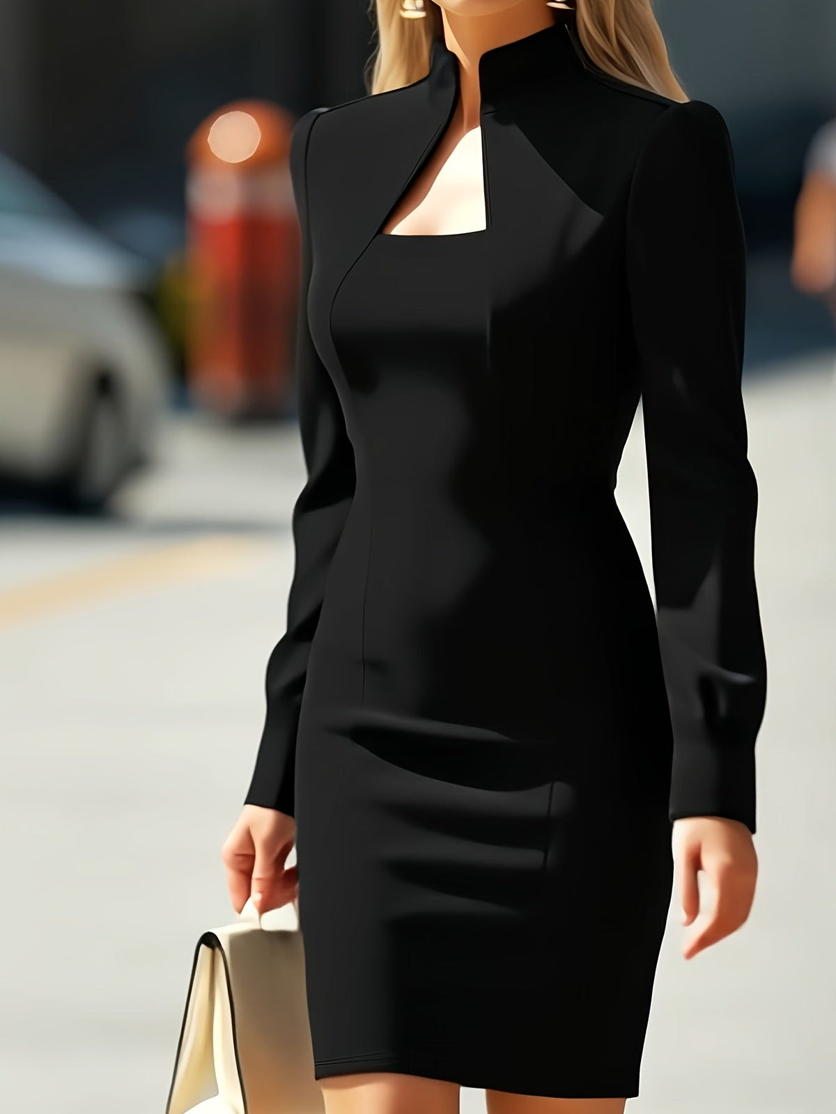Women's High Neck Long Sleeve Bodycon Mini Dress