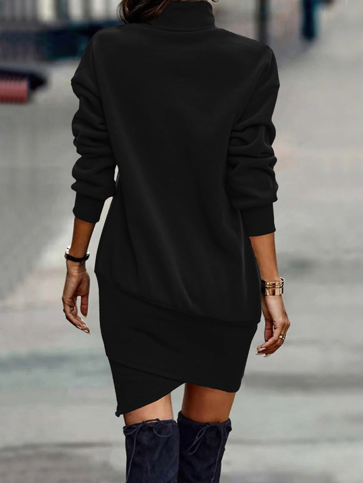 Women's High Neck Long Sleeve Knit Mini Dress