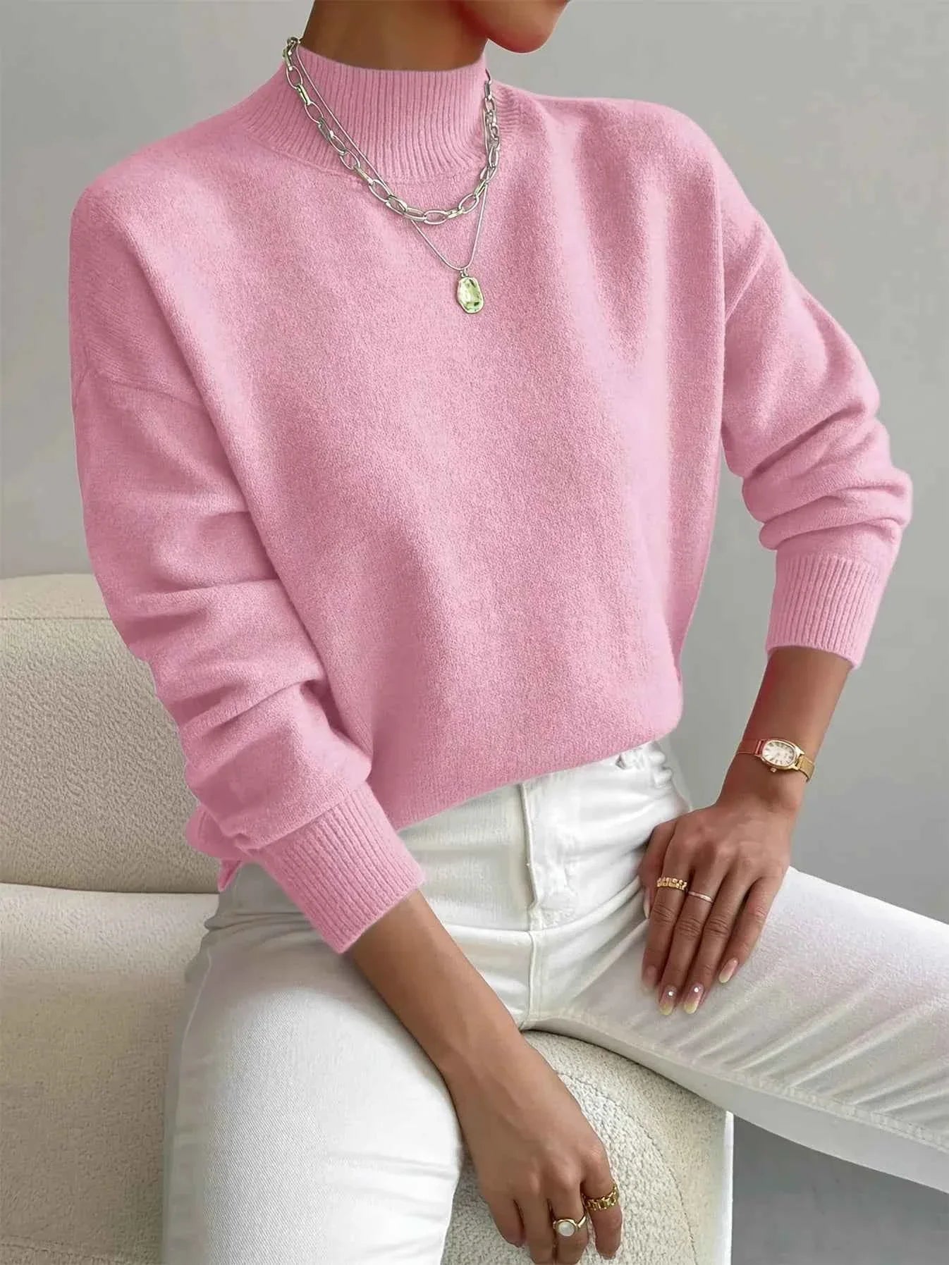 Women's High Neck Ribbed Knit Sweater