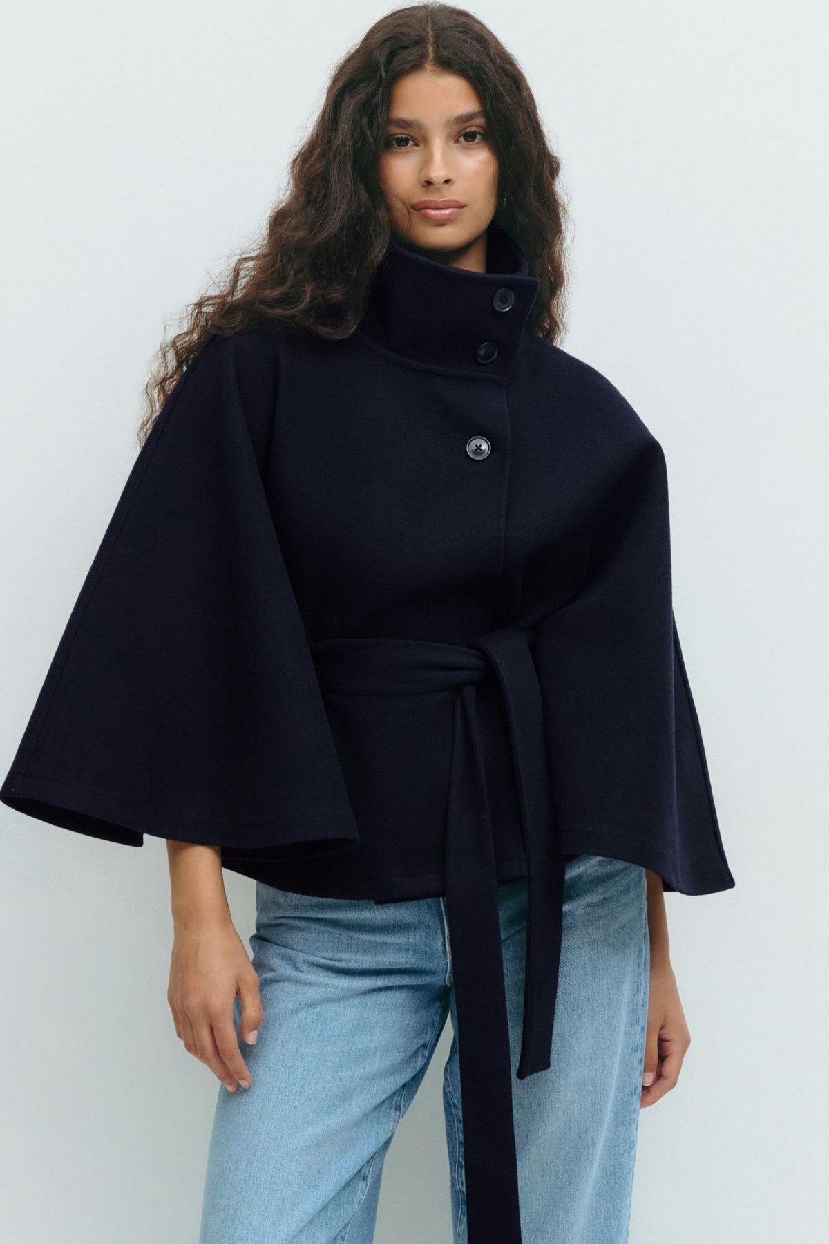 Women's High Neck Wool Cape Coat