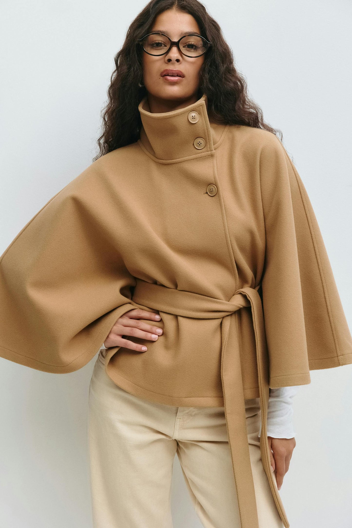 Women's High Neck Wool Cape Coat