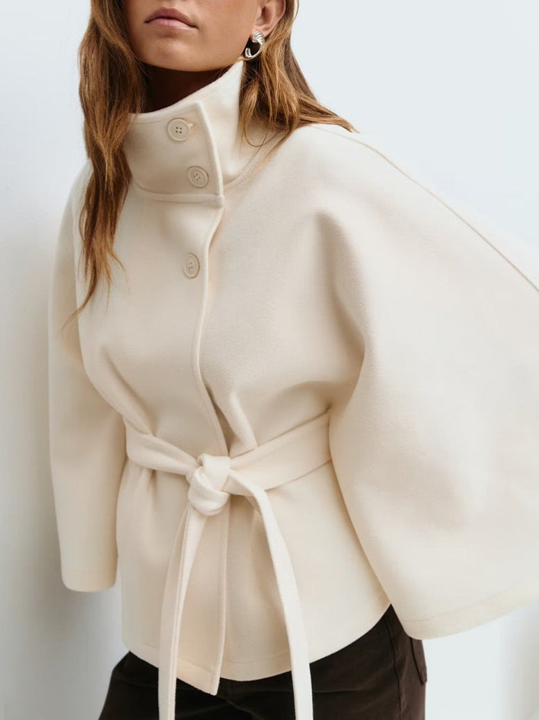 Women's High Neck Wool Cape Coat