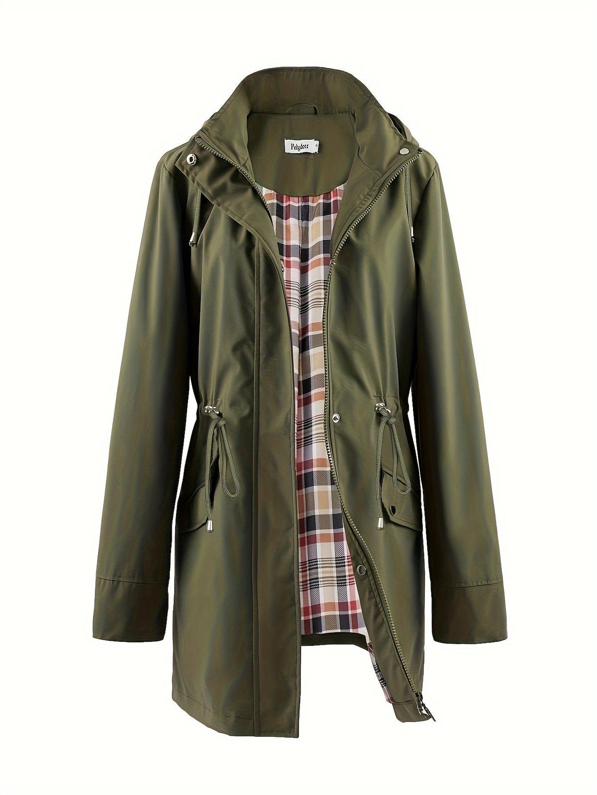 Women's Hooded Anorak Parka with Drawstring Waist and Zip Front