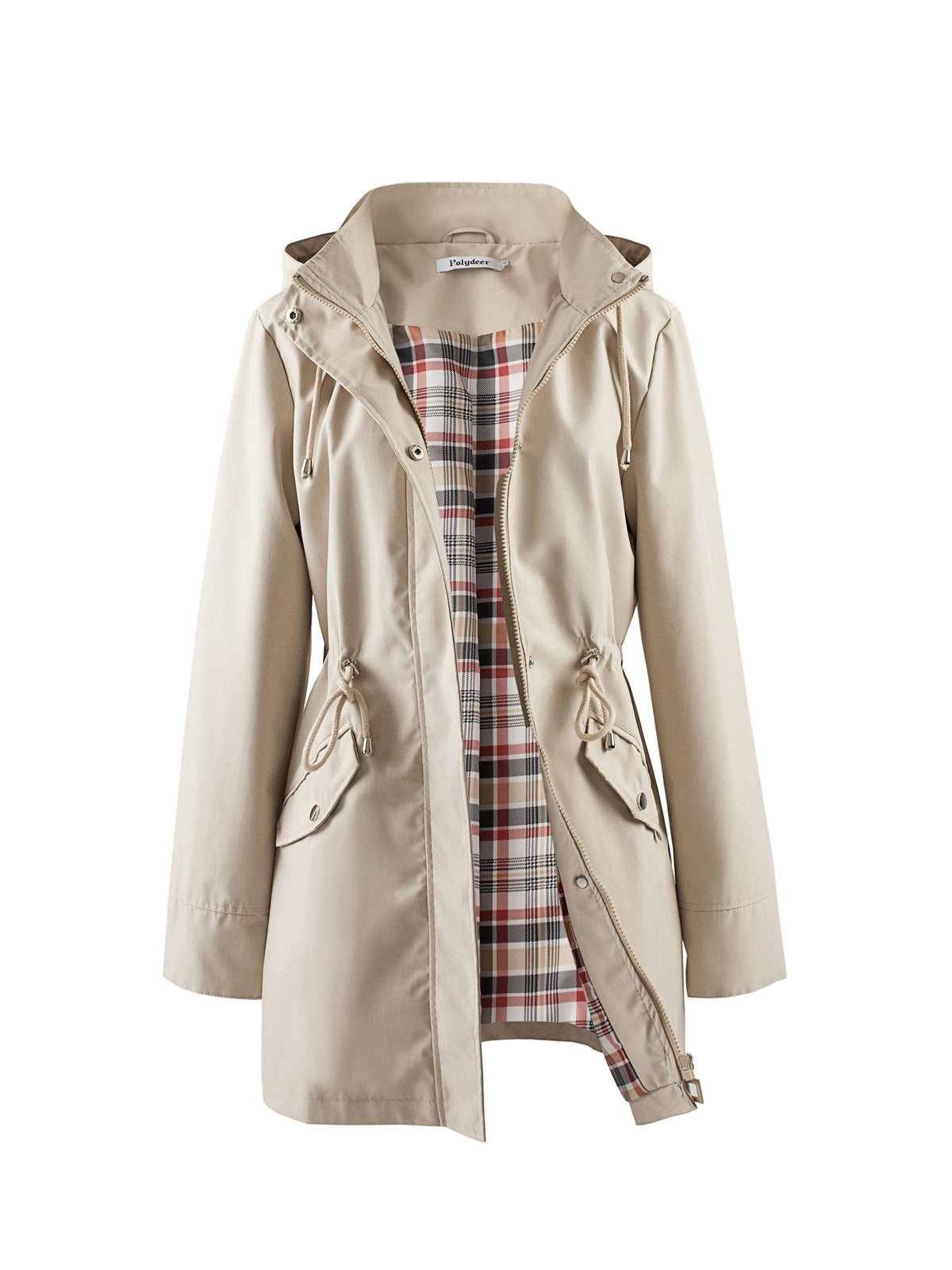 Women's Hooded Anorak Parka with Drawstring Waist and Zip Front