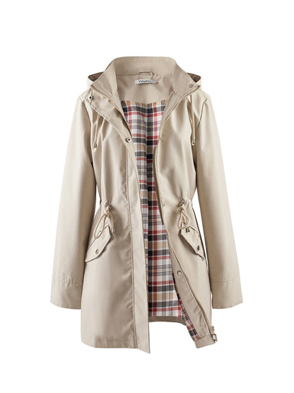Women's Hooded Anorak Parka with Drawstring Waist and Zip Front