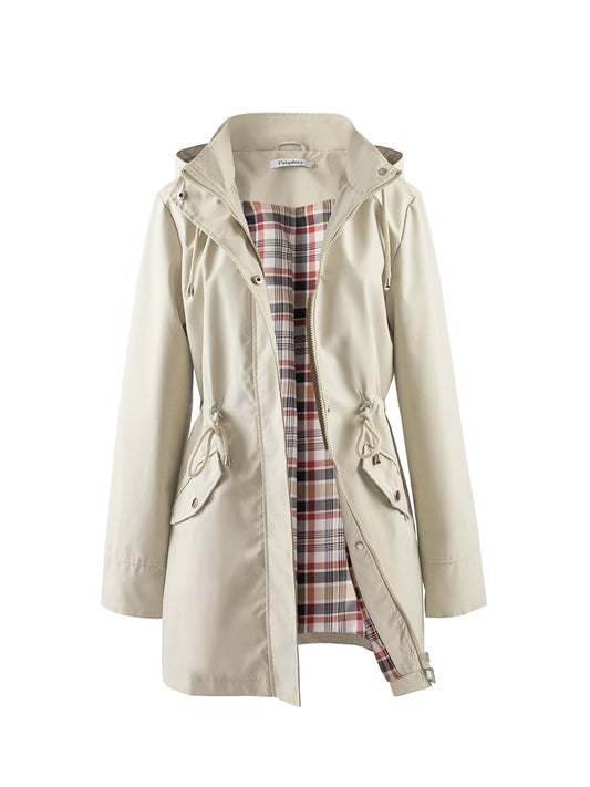 Women's Hooded Anorak Parka with Drawstring Waist and Zip Front