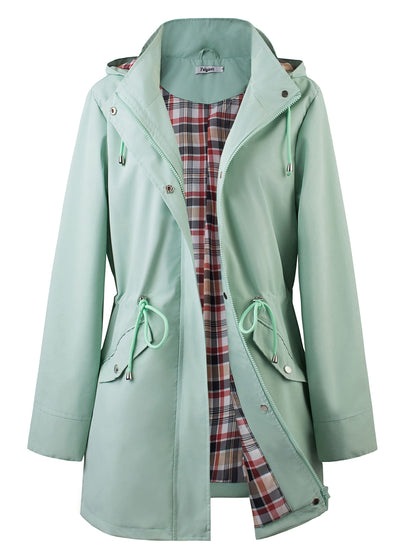 Women's Hooded Anorak Parka with Drawstring Waist and Zip Front