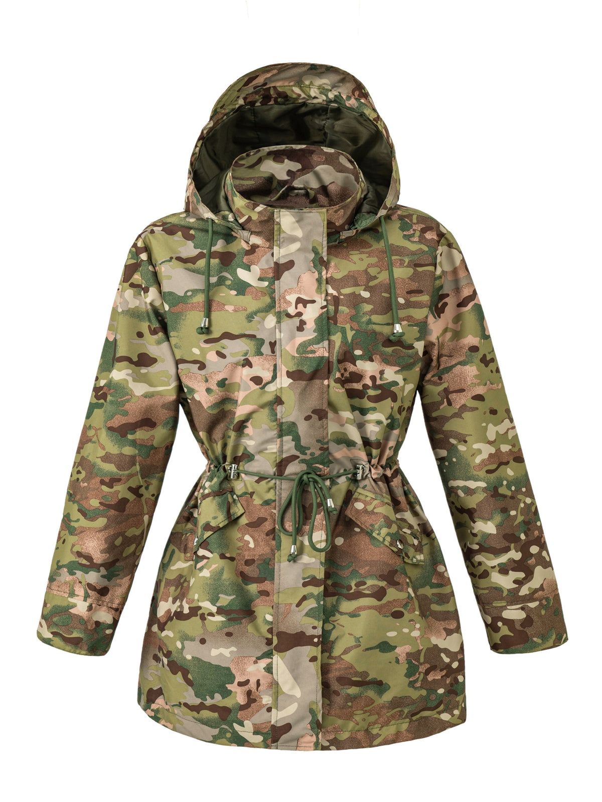 Women's Hooded Anorak Parka with Drawstring Waist and Zip Front