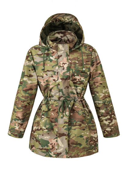 Women's Hooded Anorak Parka with Drawstring Waist and Zip Front