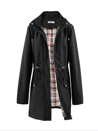 Women's Hooded Anorak Parka with Drawstring Waist and Zip Front