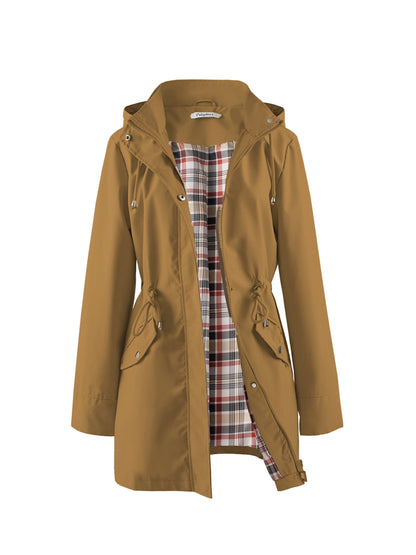 Women's Hooded Anorak Parka with Drawstring Waist and Zip Front