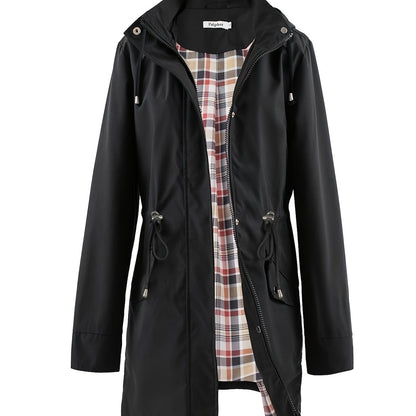 Women's Hooded Anorak Parka with Drawstring Waist and Zip Front