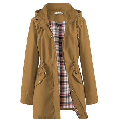 Women's Hooded Anorak Parka with Drawstring Waist and Zip Front