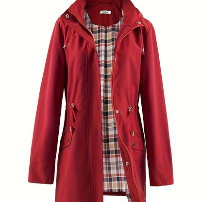 Women's Hooded Anorak Parka with Drawstring Waist and Zip Front