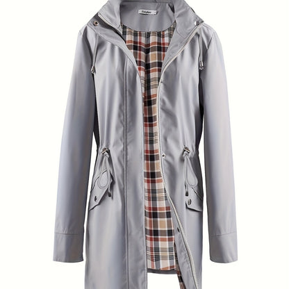 Women's Hooded Anorak Parka with Drawstring Waist and Zip Front