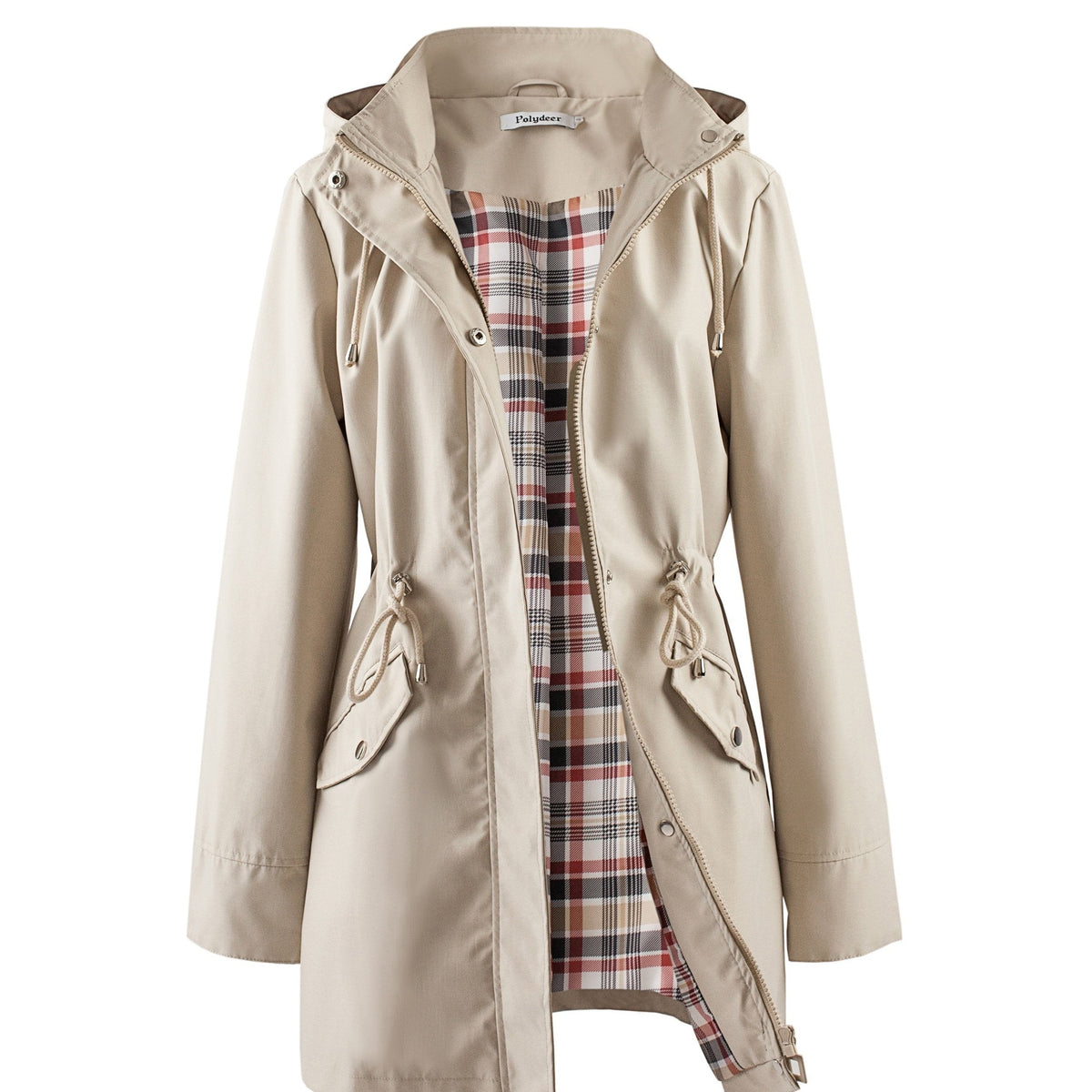 Women's Hooded Anorak Parka with Drawstring Waist and Zip Front