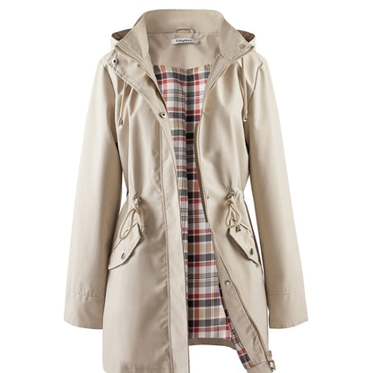 Women's Hooded Anorak Parka with Drawstring Waist and Zip Front