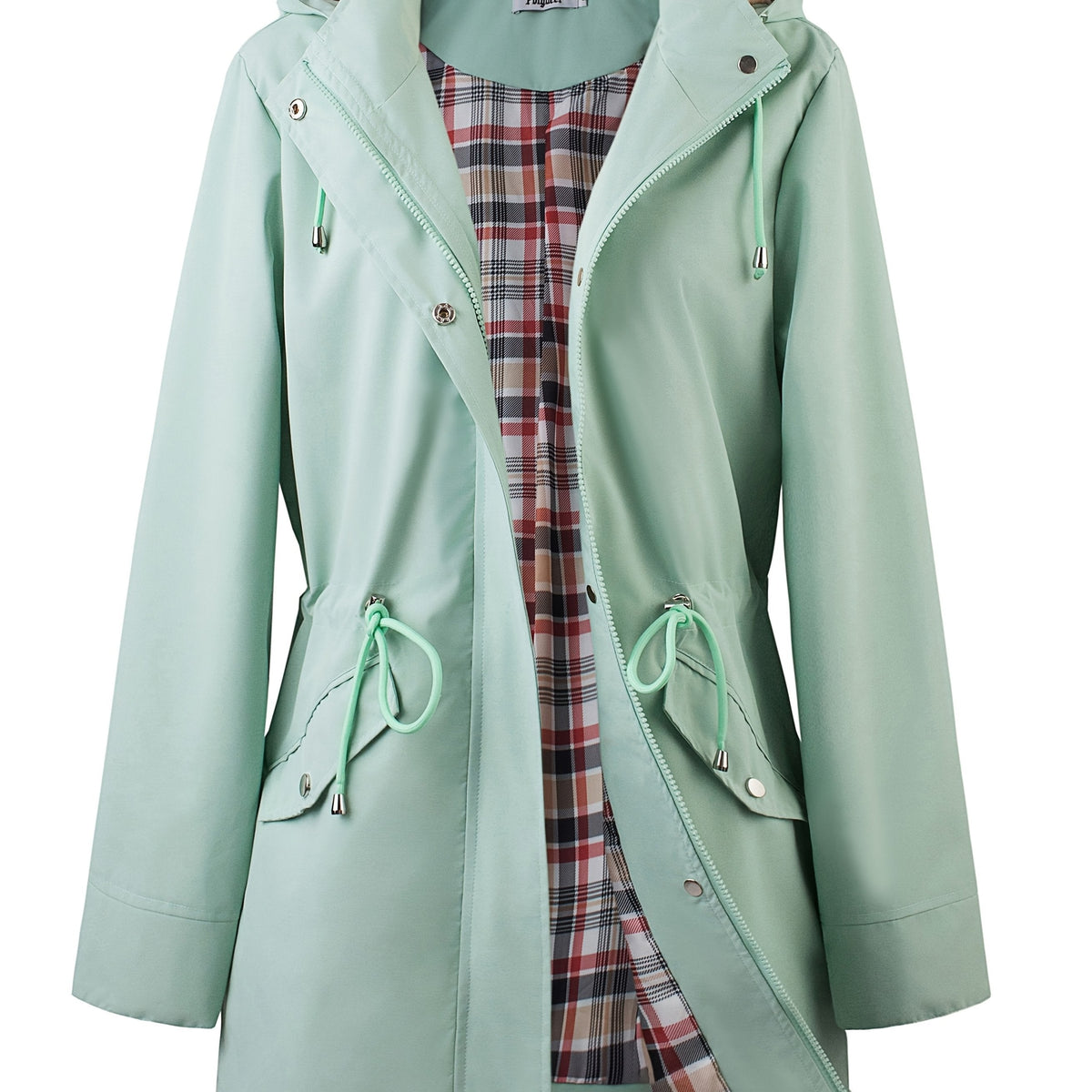 Women's Hooded Anorak Parka with Drawstring Waist and Zip Front