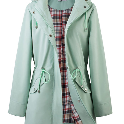 Women's Hooded Anorak Parka with Drawstring Waist and Zip Front
