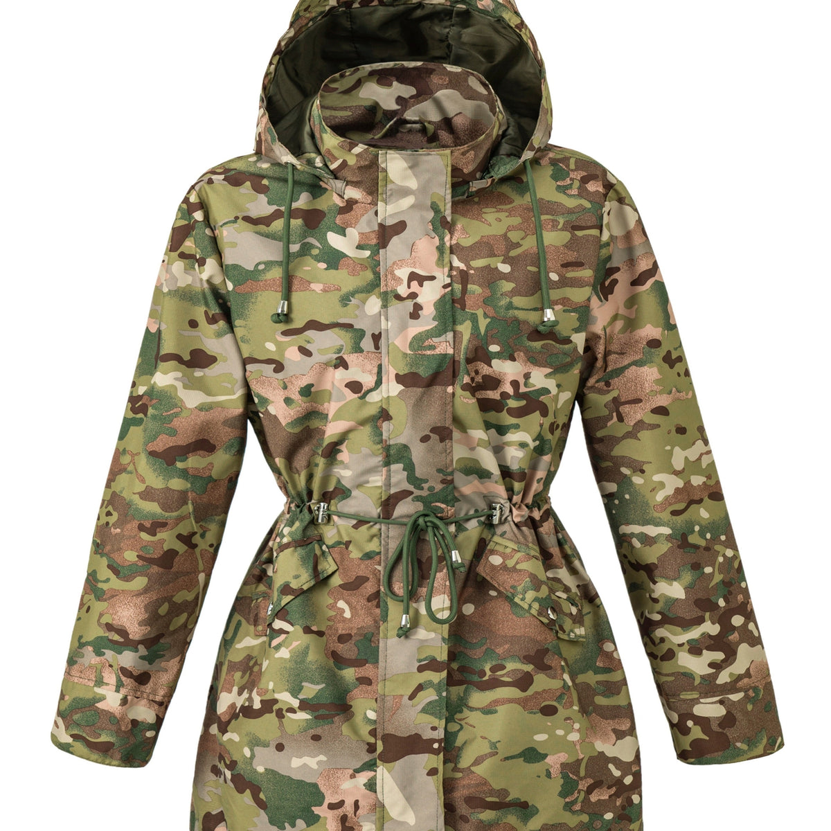Women's Hooded Anorak Parka with Drawstring Waist and Zip Front